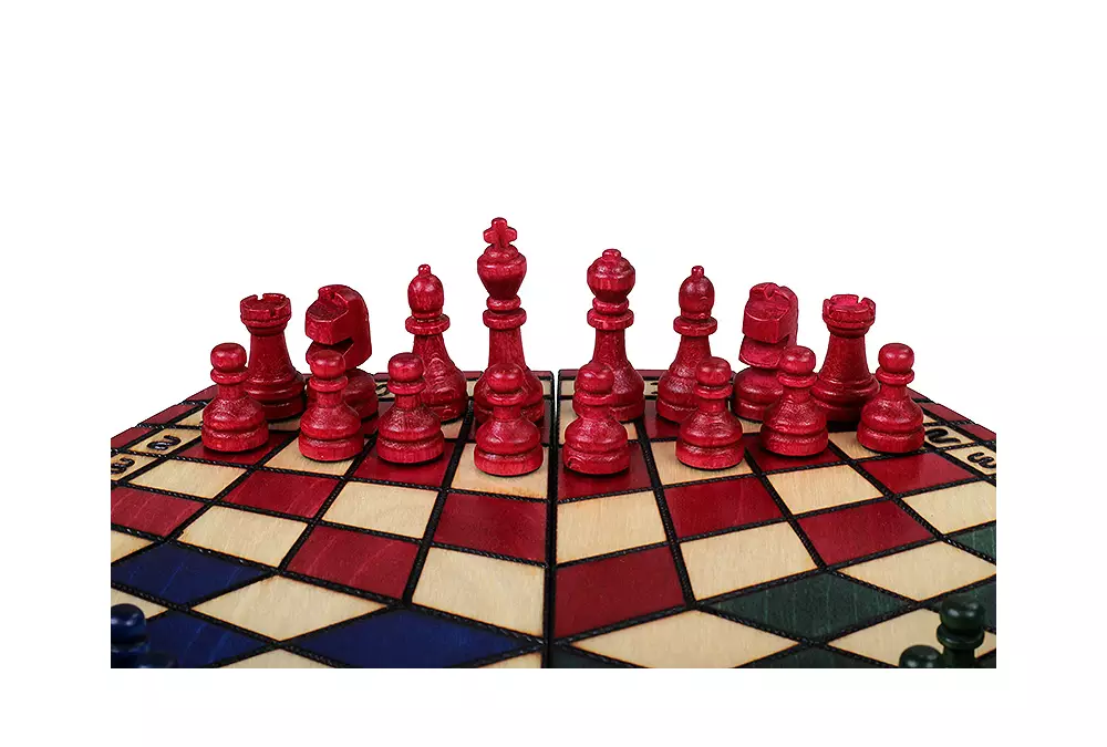 Set di scacchi per tre giocatori (32x28cm) tricolore